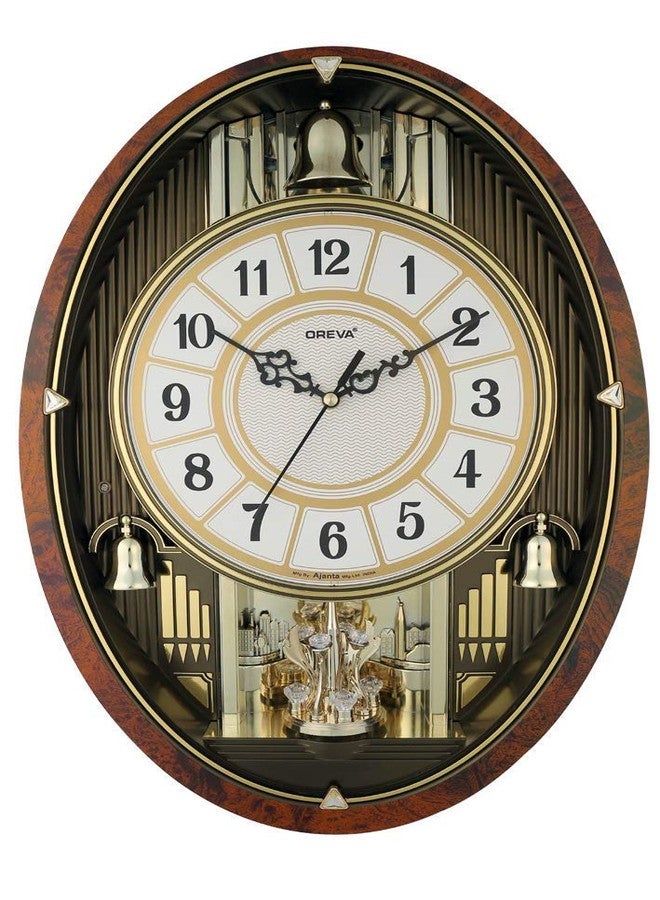 ساعة حائط بلاستيكية دوارة، متأرجحة، وبندولية موسيقية من أوريفا (36.0 سم × 9.0 سم × 49.5 سم، AQ-2227) (ذهبية) تناظرية